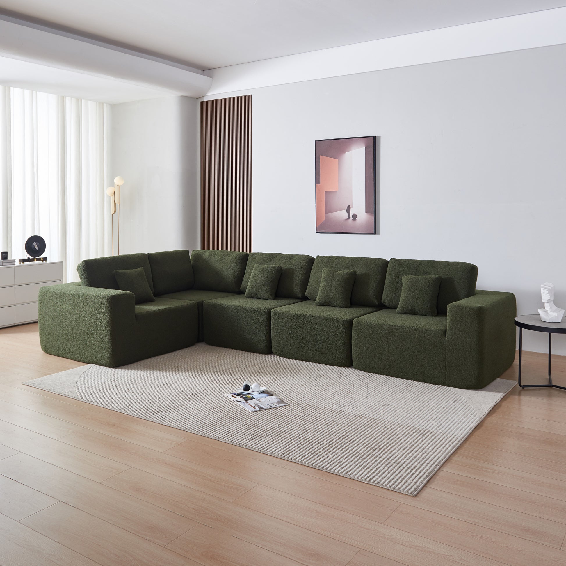 Luxury Modern U Shaped Sectional Sofa Couch, Large Modular Sherpa Fabric Couch For Living Room, High Density Foam, Comfortable, Easy Assembly, Perfect For Families And Entertaining Guests Green Medium Soft Foam Sherpa 5 Seat