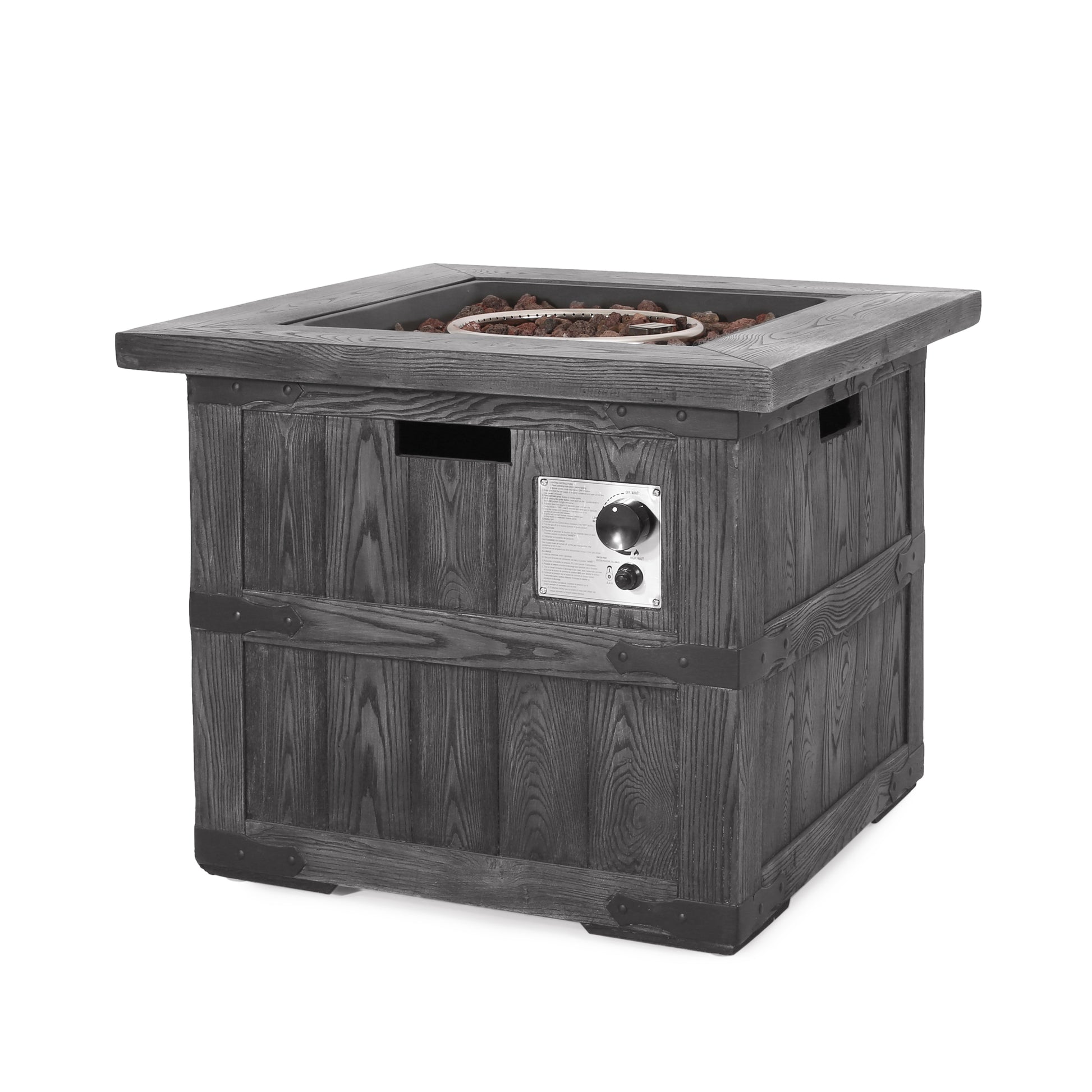 Outdoor Patio 24.5" H X 30" W Square Gas Burning Concrete Fire Pit 40, 000 Btu, Fire Pit Table With Tank Inside, Grey Grey Magnesium Oxide