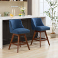 Counter Height Swivel Barstools, 26'' H Seat Height Upholstered Bar Stools Set Of 2, Fabric In Blue Blue Dining Room American Design Rubberwood Set Of 2 Foam Wood Fabric