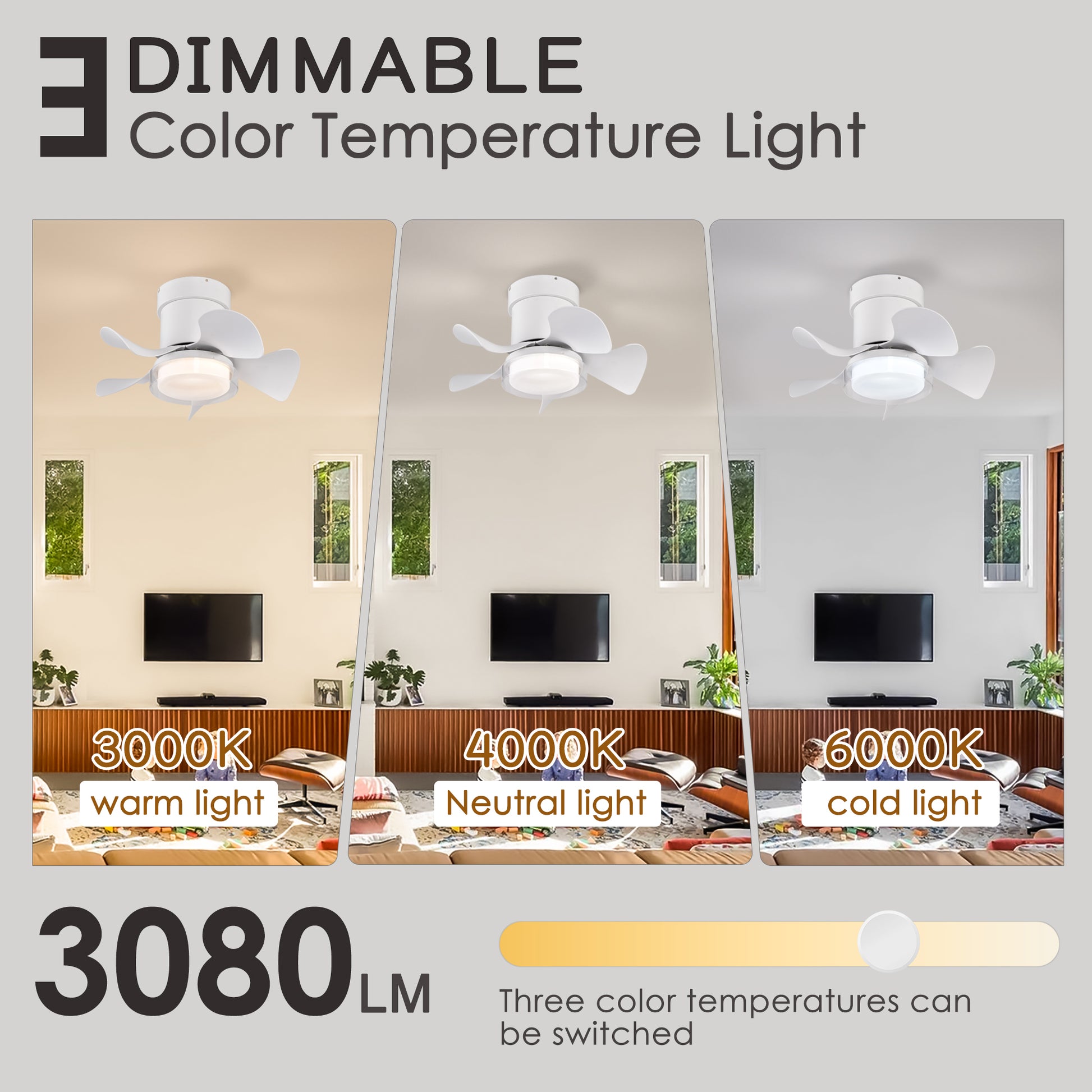 21 Inch Ceiling Fan With 3 Color Temperatures Light And Remote Control Dc Motor Powerful And Low Noise Small Space Ceiling Fan For Kitchen Bedroom Dining Room Toilet Patio Matte White Matte White Abs Metal