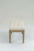 Traditional Rectangle Tufted Ottoman Bench In Beige Linen Look Fabric, For The Living Room And Bedroom Beige Rubber Wood