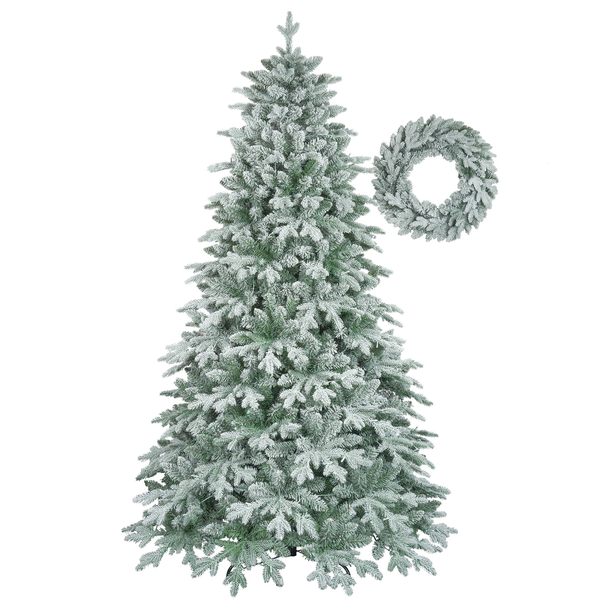7Ft Lighted Artificial Christmas Tree With Wreath Set Of 2Christmas Tree Holiday Decoration, Creative Decorated Trees, Xmas Tree Christmas Decorations For Christmas Green Pvc