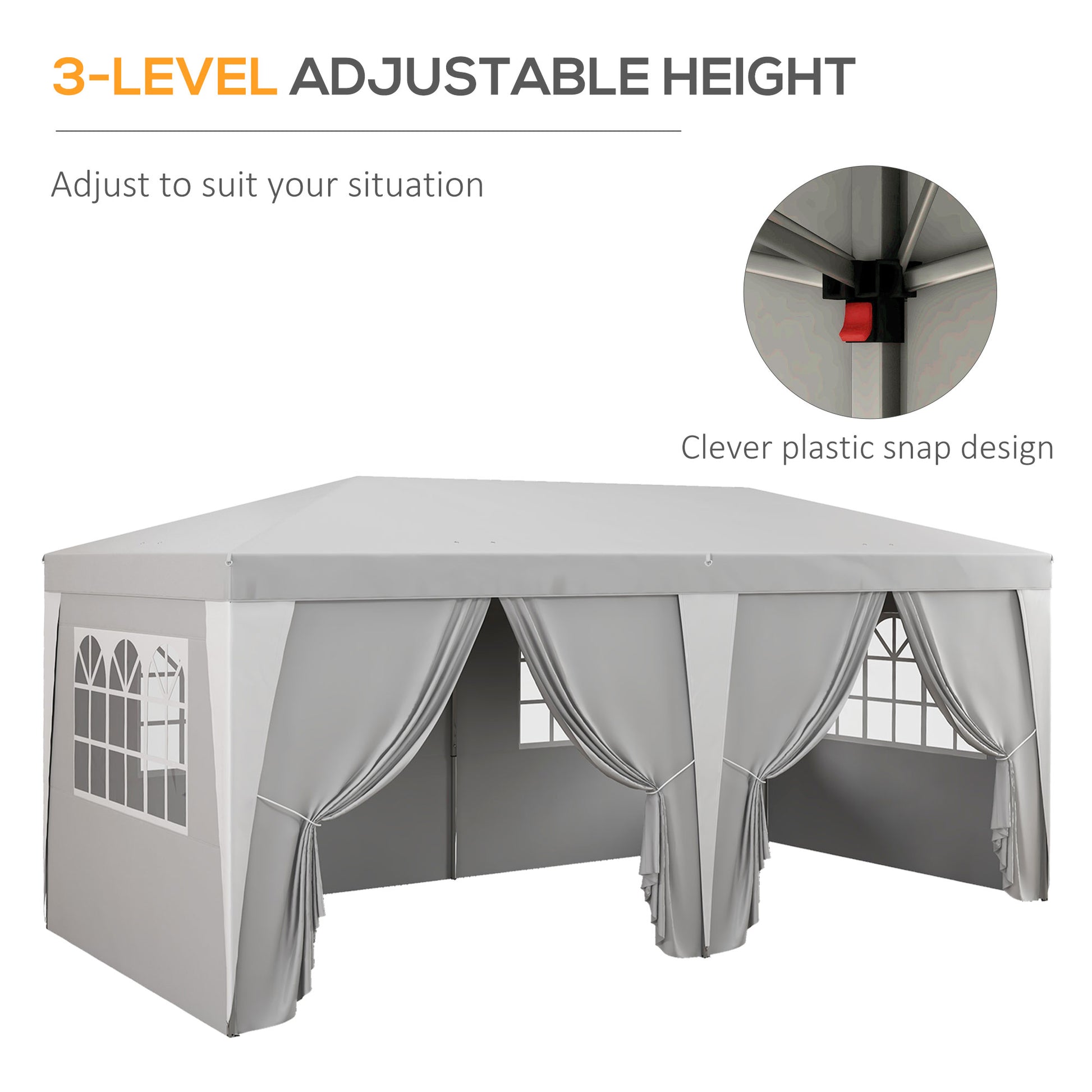 Outsunny 19 X 10' Pop Up Canopy Tent With 6 Removable Sidewalls, 4 Windows, Large Ez Up Canopy With Adjustable Height, Instant Shelter Gazebo For Outdoor Events, Party, Wedding, Gray Gray Steel