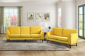 Modern Contemporary 2Pc Sofa Set Yellow Sofa Loveseat Velvet Upholstery Dark Brown Legs Solid Wood Living Room Furniture Yellow Velvet Wood Primary Living Space Modern Solid Wood 5 Seat