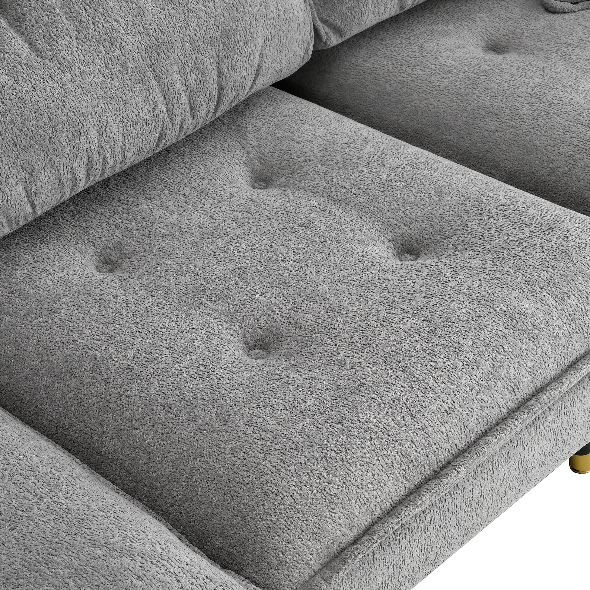 106*66.5" L Shaped Convertible Sectional Sofa,4 Seat Tufted Couch Set With Two Tone Adjust Legs,Cloud Chenille Fabric,Movable Ottoman For Living Room, Apartment,Office,3 Colors Gray Chenille 4 Seat