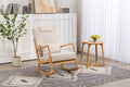 Rocking Chair Upholstered Fabric Rocking Armchair Indoor With High Backrest Glider Chairs And Lumbar Pillow For Living Room Beige Linen