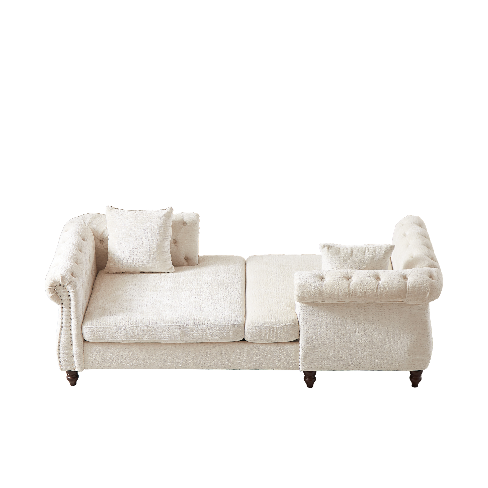 81 Inch Chenille Face To Face Chaise Lounge With Two Pillows,Nailhead Trim,Button Tufted Design And Rolled Arms For Lounge, Living Room And Office Beige Chenille 1 Seat