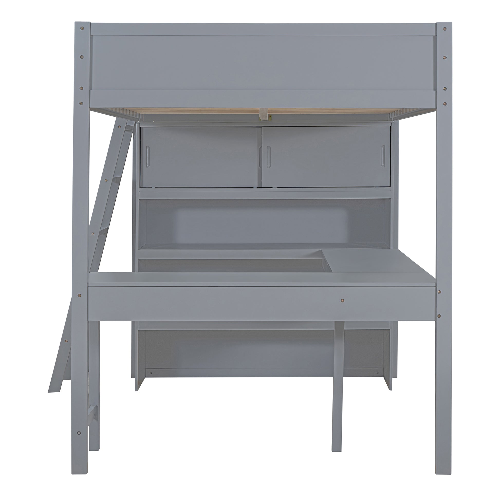 Full Size Loft Bed With Desk And Shelf Gray Full Gray Solid Wood