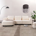 Wks14W Mid Century Modern Sofa Three Seater Sofa With Upholstered Footstool Living Room, Bedroom, Beige Footstool White Fabric 3 Seat