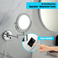 8 Inch Led Wall Mount Two Sided Magnifying Makeup Vanity Mirror 12 Inch Extension Chrome Finish 1X 3X Magnification Plug 360 Degree Rotation Waterproof Button Shaving Mirror Chrome Stainless Steel