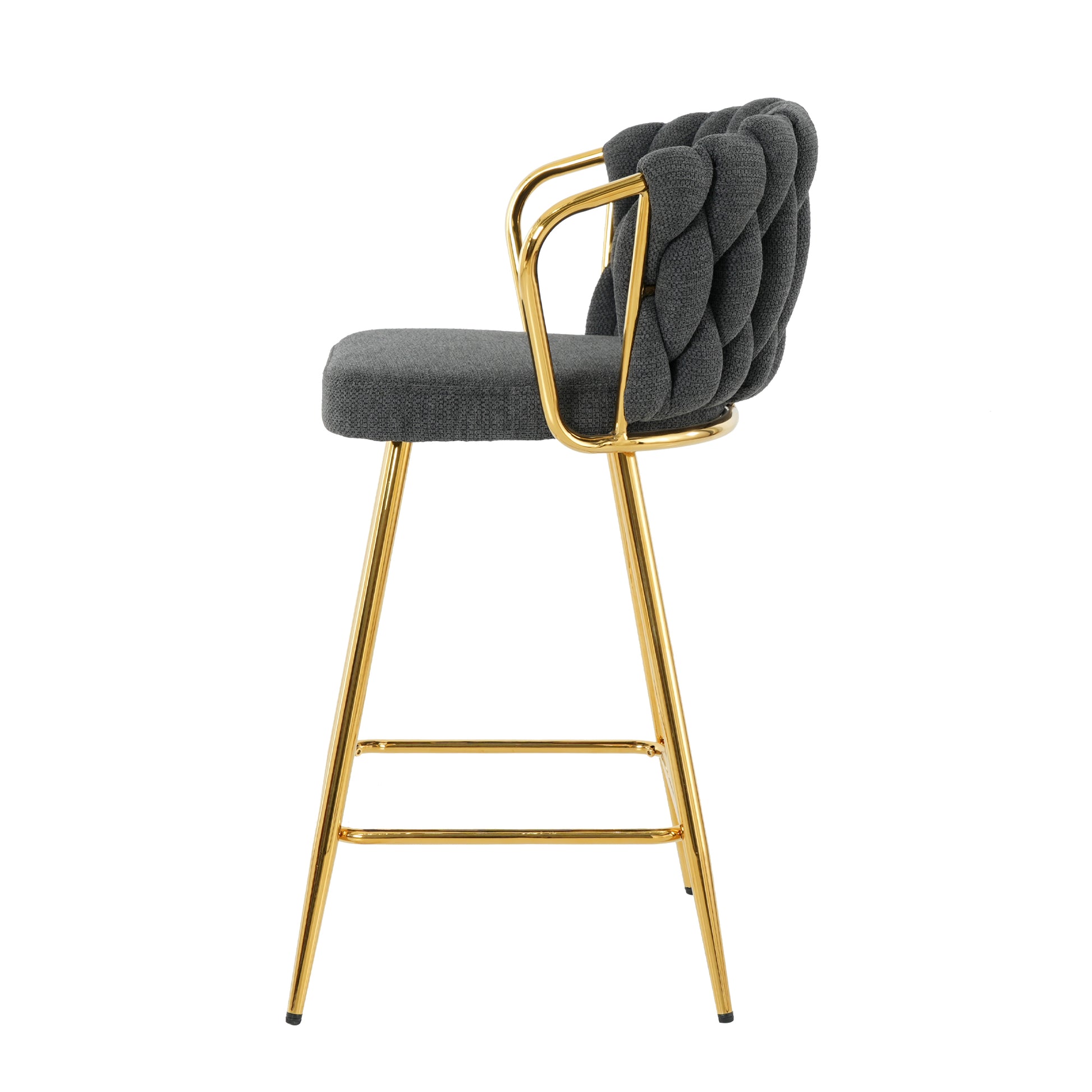 Stylish Dark Grey Cotton And Linen Design, Gold Plated Metal Legs, Round Tempered Glass Countertop, Bar Chair Cover, Suitable For Bar, Restaurant, Bedroom Bar Chair, Set Of 5 Metal Dark Gray Seats 4