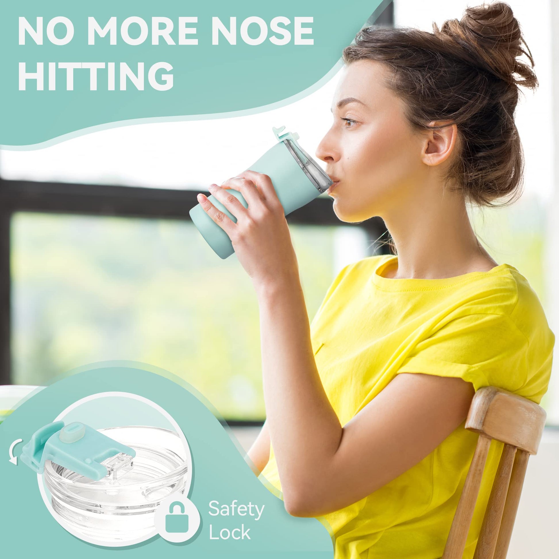 Travel Coffee Mug 12 Oz, Insulated Coffee Cups With Flip Lid, Stainless Steel Coffee Mugs Spill Proof, Double Wall Vacuum Tumblers, Reusable To Go Mug For Hot Ice Coffee Tea Green Mint Green