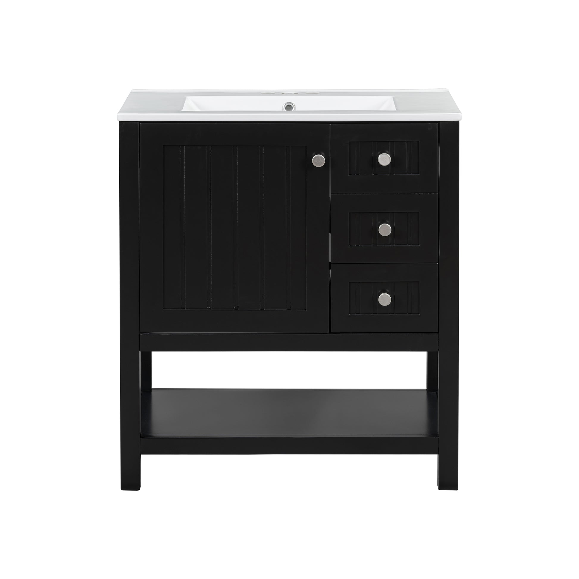 30Inch Transitional Style Bathroom Vanity Cabinet Combo With Ceramic Sink,Soft Close Door Black Bathroom Solid Wood Mdf