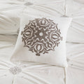 6 Piece Embroidered Cotton Reversible Comforter Set Ivory Full Queen Full Ivory Polyester