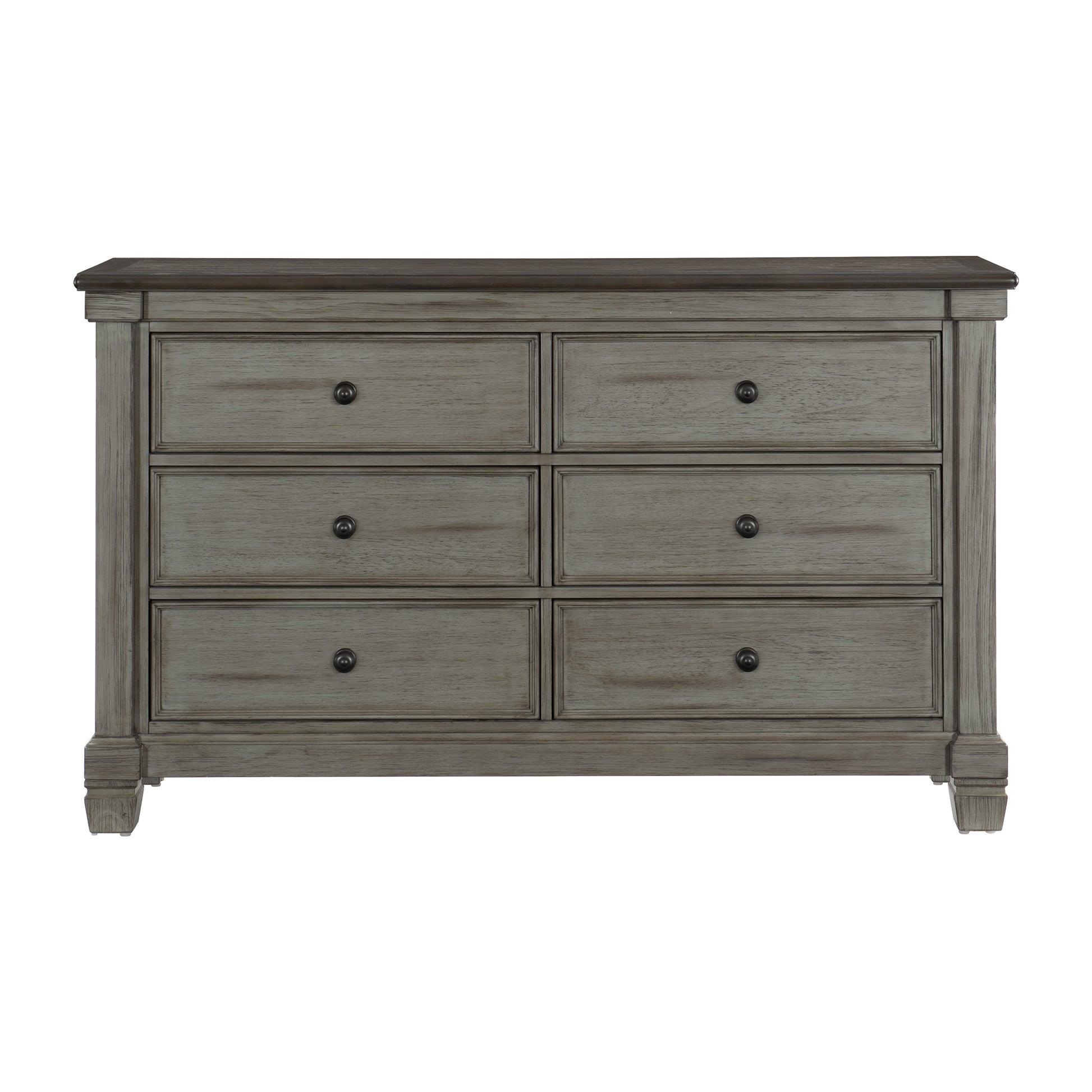 Transitional Rustic Style Coffee And Antique Gray 6 Drawer Dresser 1Pc Flat Knobs Classic Bedroom Furniture Antique Gray,Coffee Wood