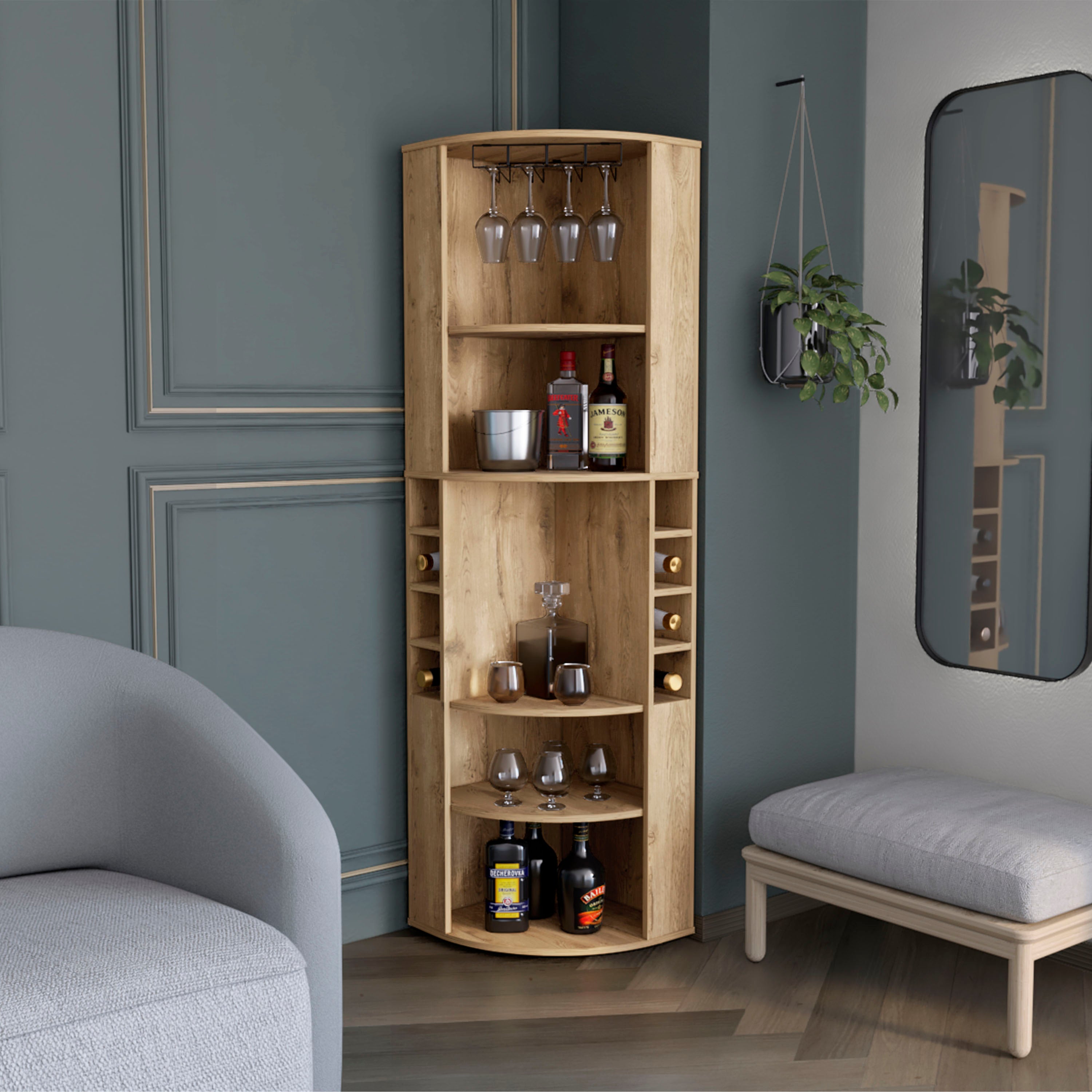 【Obar】本棚 Oban Corner Bar Cabinet With Five Shelveseight Bottle Cubbies And Stea