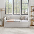 Twin Size Daybed With Trundle Upholstered Sofa Bed, With Vertical Stripes, Linen Fabric, Beige 82.5