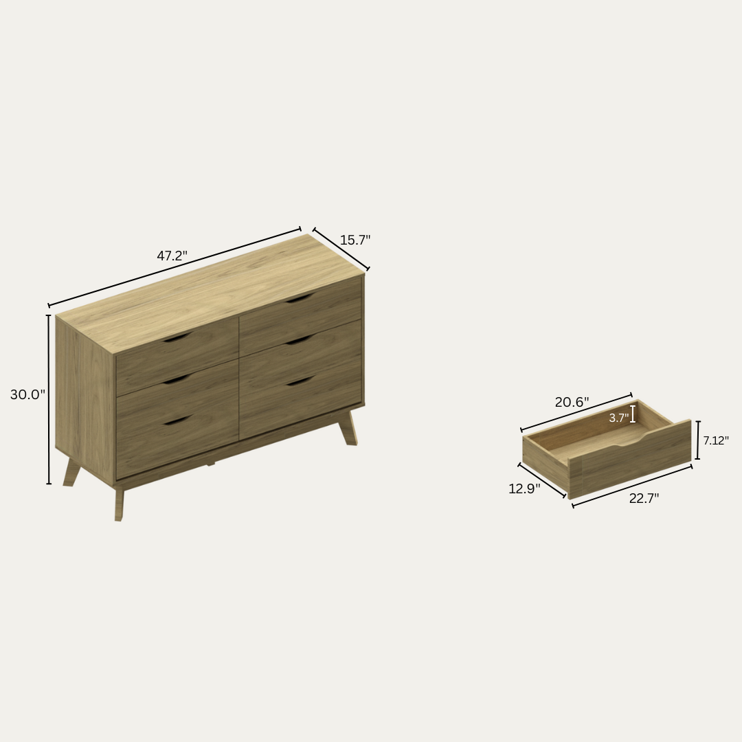 Nordica 6 Drawer Master Dresser With Interlock Drawer Feature Drawer Slide And Interlock Pre Assembly, Wide Dressers For Bedroom 6 Deep Drawers For Closet Organizer Easy Assembly, Natural Oak Oak Bedroom American