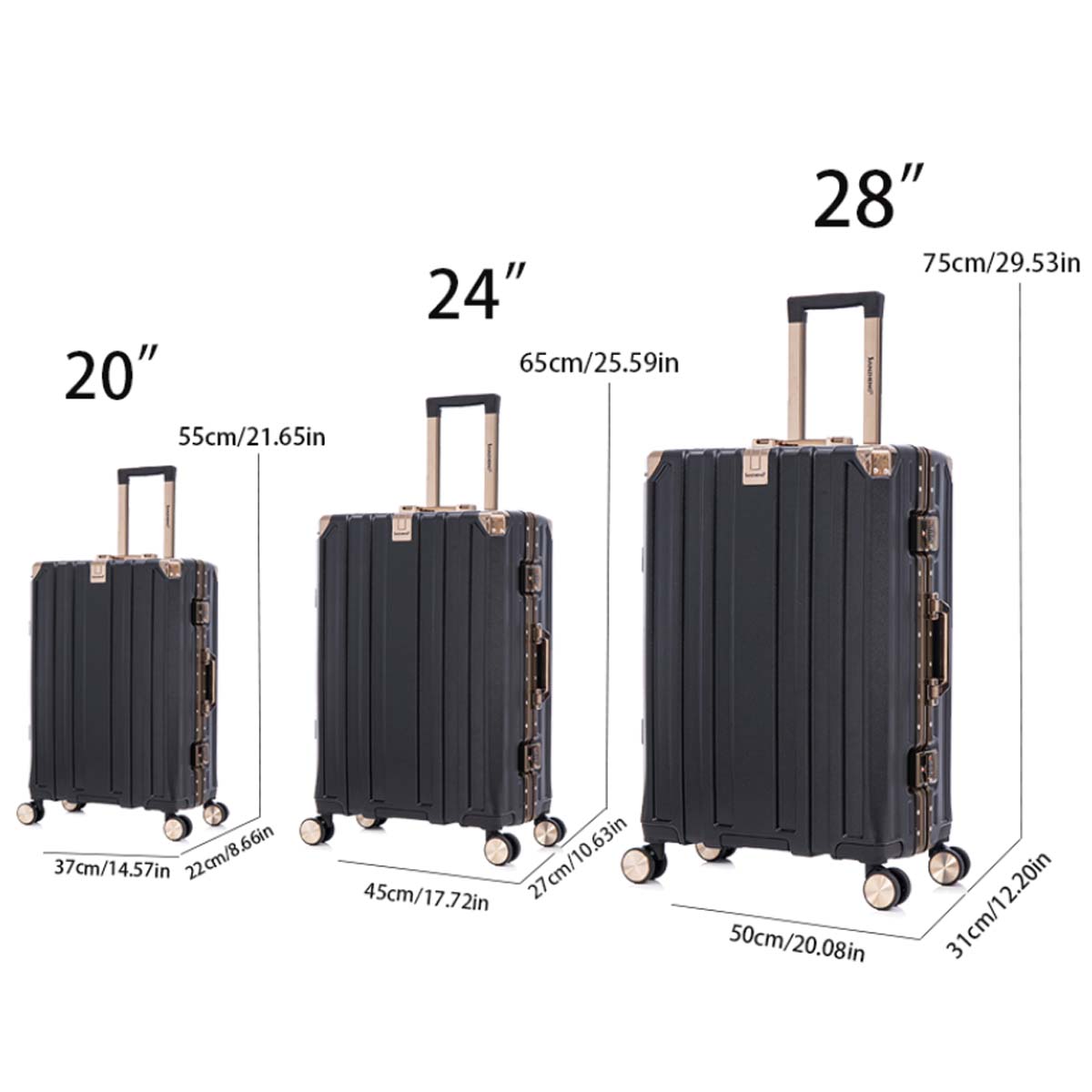 Luggage Sets Expandable Aluminum 20 24 28 Inch Three Model Set, Stylish Suitcase With Aluminum Frame Password Lock, Suitable For Travel Suitcases And Suitcases Black Contemporary Aluminum