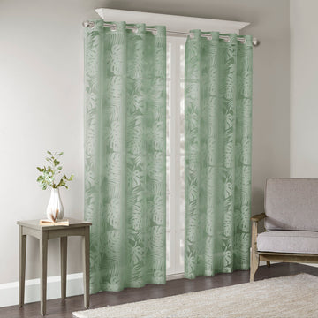 Palm Leaf Burnout Window Sheer Sage Green 50X84" Sage Green Polyester