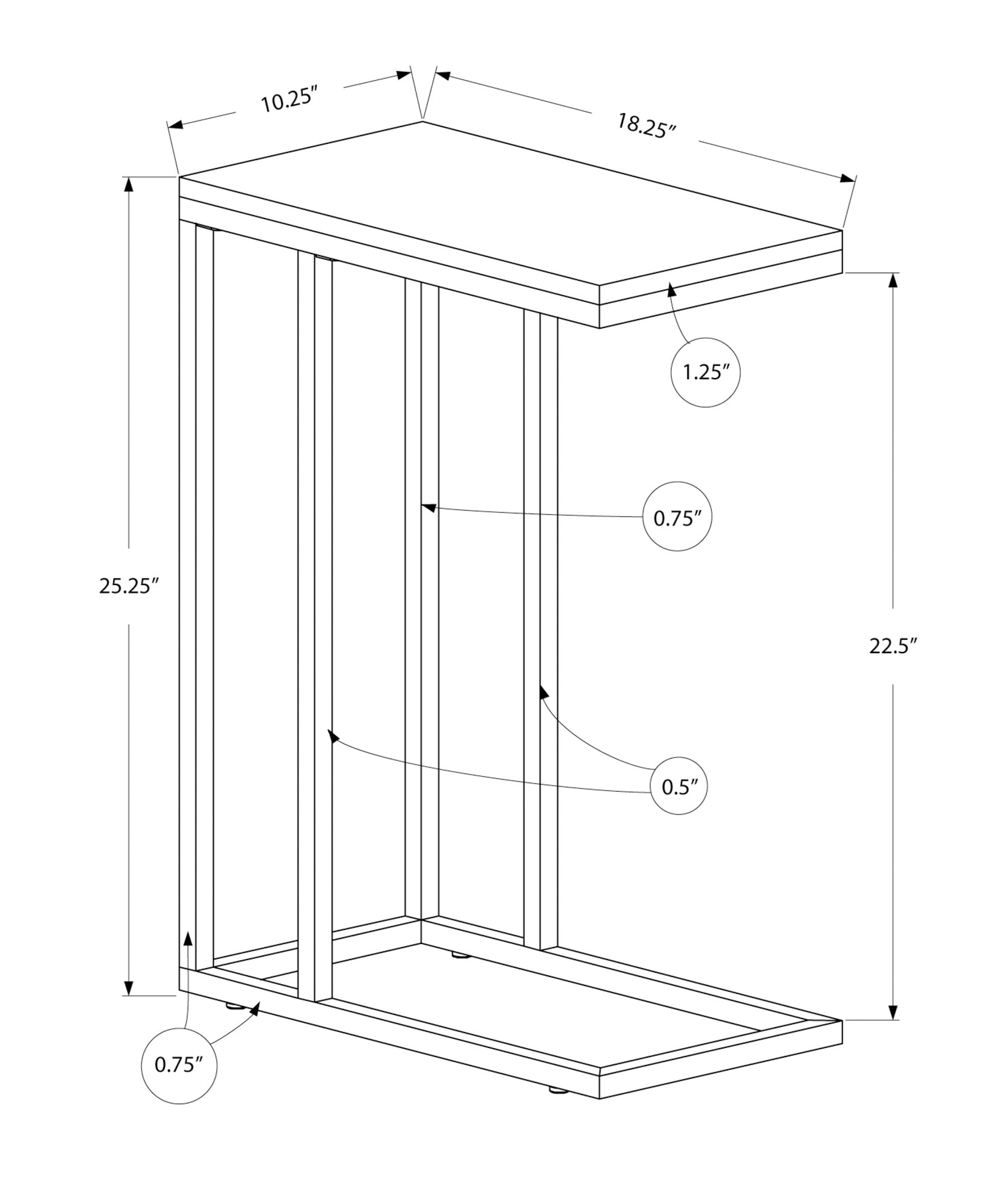 Accent Table, C Shaped, End, Side, Snack, Living Room, Bedroom, Grey Laminate, Black Metal, Contemporary, Modern Grey Particle Board