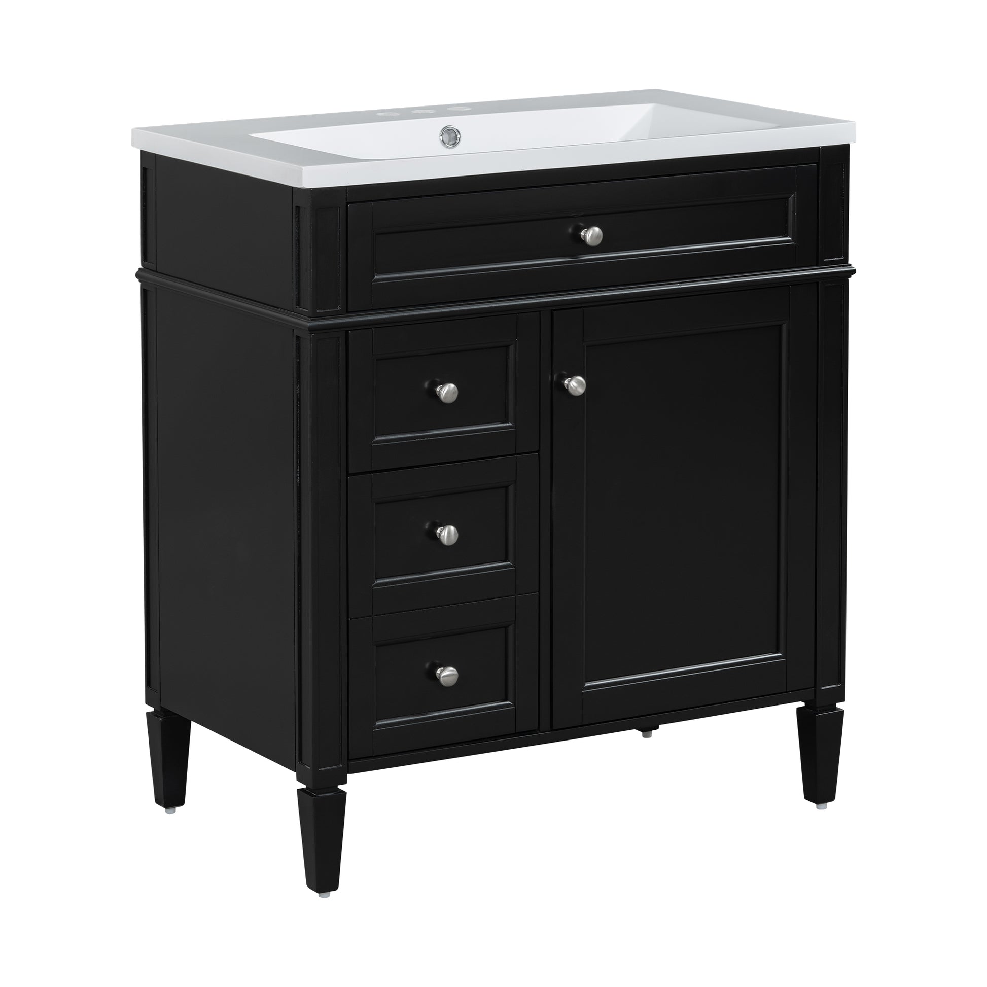 30'' Bathroom Vanity With Top Sink, Modern Bathroom Storage Cabinet With 2 Drawers And A Tip Out Drawer, Single Sink Bathroom Vanity Black Bathroom Solid Wood Mdf