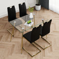 Modern Simple Rectangular Glass Dining Table, Wear Resistant Tempered Glass Countertop, Gold Plated Legs, Black Pu Dining Chair Set, Suitable For Restaurant Kitchen Use Set Of 5 Upholstered Chair