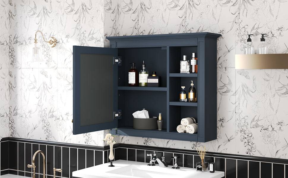 30'' X 28'' Medicine Cabinet, Wall Mounted Bathroom Storage Cabinet, Modern Bathroom Wall Cabinet With Mirror,Medicine Cabinet, Mirror Cabinet With 3 Open Shelves Not Include Bathroom Vanity Blue 1 5 Adjustable Shelves Bathroom Wall Mounted Modern Mdf