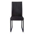 Dining Chair, Set Of 2, Side, Upholstered, Kitchen, Dining Room, Black Leather Look, Black Metal, Contemporary, Modern Black Foam Faux Leather