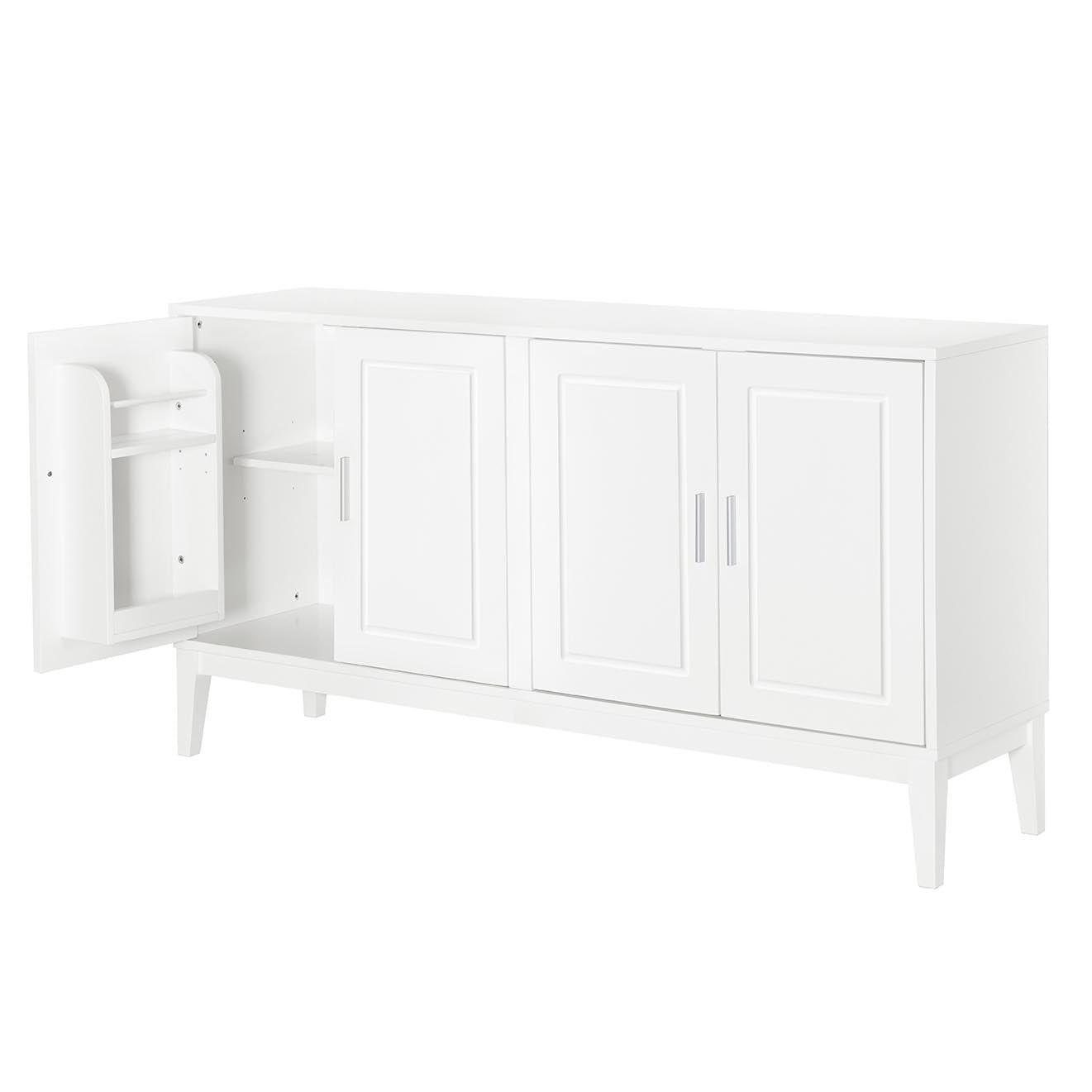 4 Door Sideboard Storage Cabinet With Door Shelf For Living Room And Dining Room, Two Large Cabinets With Adjustable Shelf, White White Rubberwood Solid Wood Mdf