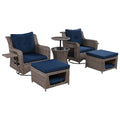 K&K 5 Pieces Outdoor Patio Furniture Set With Pet House Cool Bar And Retractable Side Tray, Rattan Wicker Patio Swivel Rocking Chairs Set Of 2 With Ottomans For Backyard, Porch, Balcony, Navy Blue Yes Rocker & Glider Navy Blue Seats 2 Weather Resistant