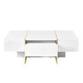 47.2'' X 31.4''Minimalist High Gloss Coffee Table With 2 Drawers, Multi Storage Rectangle Sofa Table With Golden Wood Grain Legs, Modern Center Table For Living Room, White White Particle Board Mdf