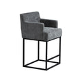 Coolmore Counter Height Bar Stools Set Of 2, Modern Barrel Bar Stool With Backrest And Arms, Black Metal Frames, Upholstered Bar Stools For Kitchen Island, Pub, Club Gray Foam Chenille