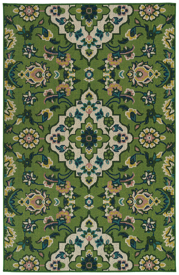 Traditional, Transitional, Oriental, Medallion,Cut Pile 1'9" X 3' Rectangle Throw Rug Green Polypropylene