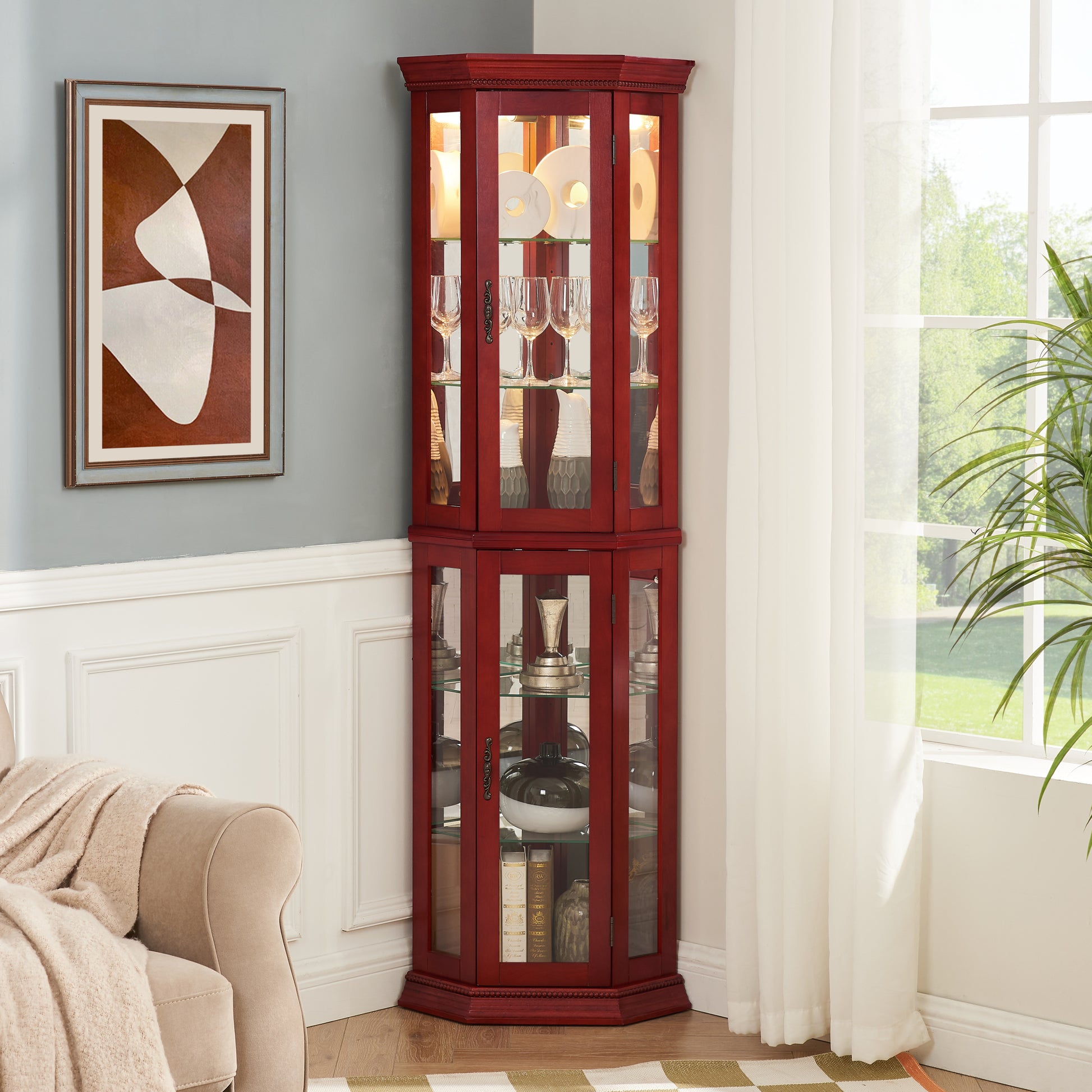 Corner Curio Cabinet Lighted Corner Display,