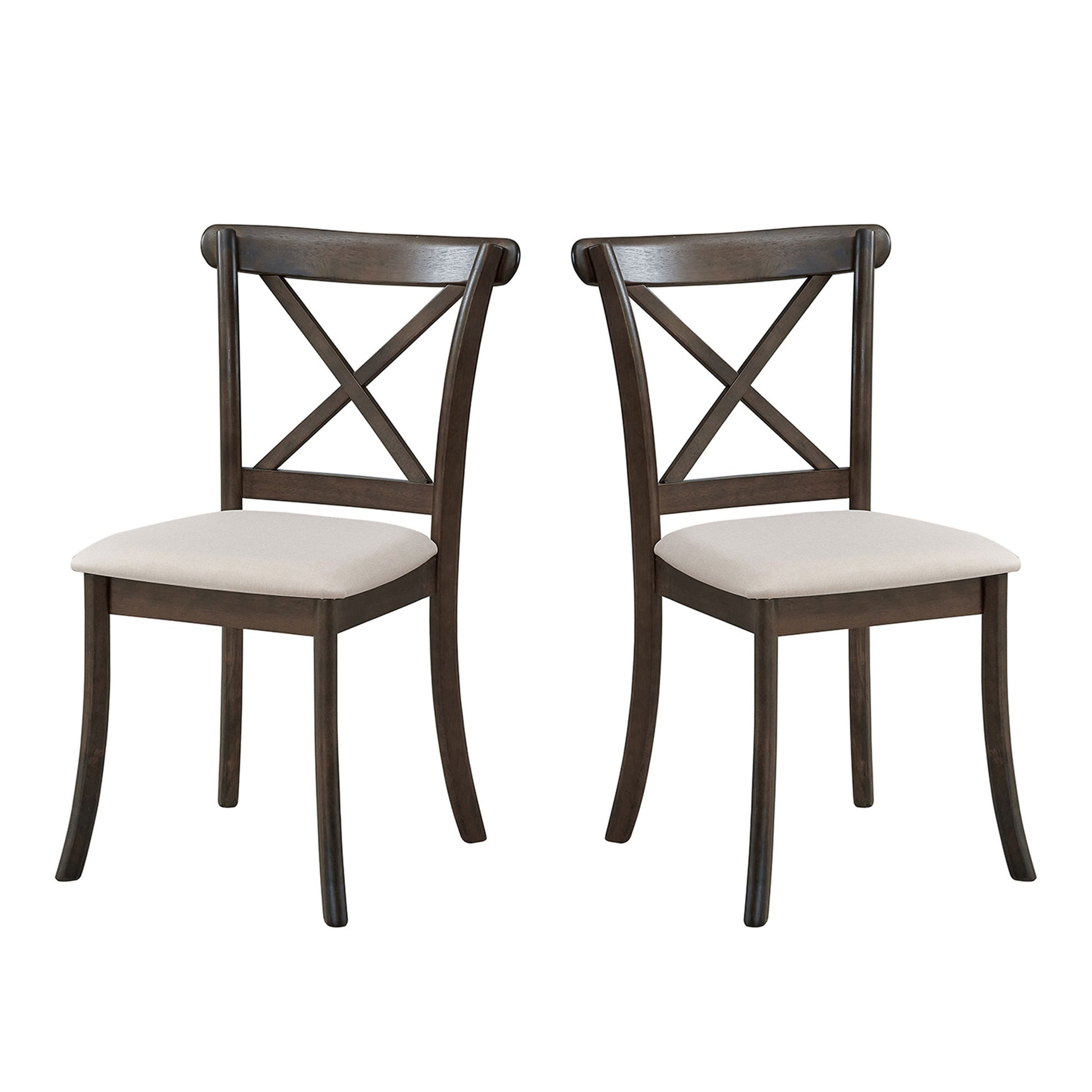 Wooden X Back Dining Chairs Set Of 2, Modern Fabric Upholstered Kitchen Side 2Pc Chairs, Cross Back Rubber Wood Farmhouse Dining Room Chair,Brown Brown Wood