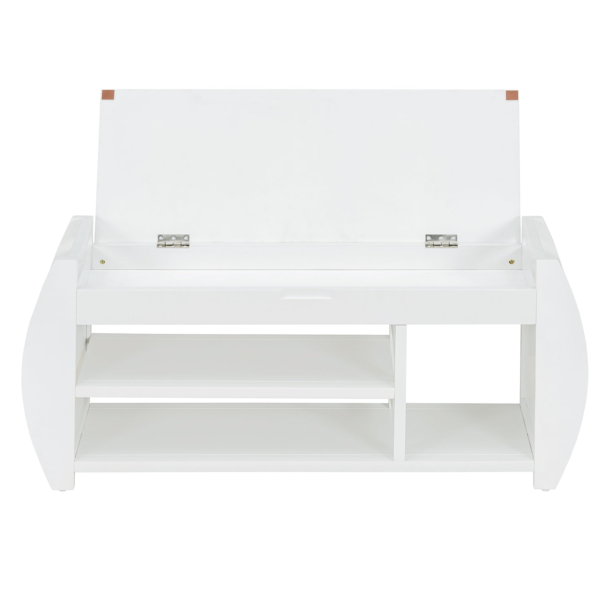 Retro Multifunctional Storage Bench With Cushion And Curved Side Panel For Entrance And Living Room Antique White Antique White Mdf