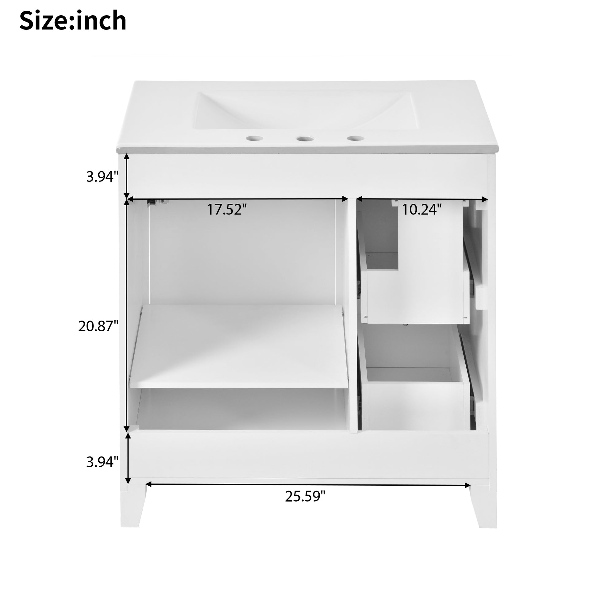 30 Inch Bathroom Vanity Cabinet With Ceramic Basin, Double Layer Drawer, Deep Drawer And Adjustable Shelf White Bathroom Solid Wood Mdf