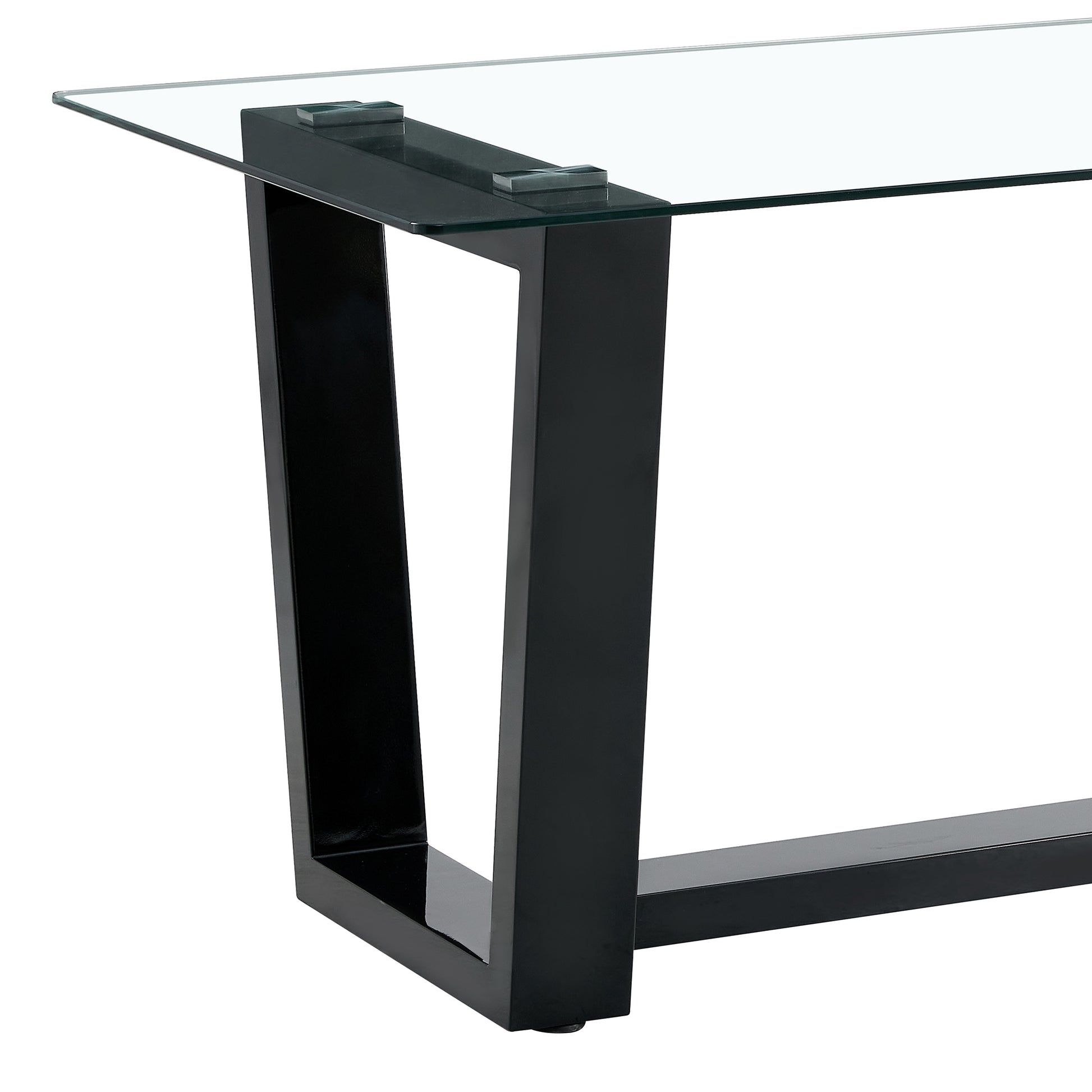 Table And Chair Set.A Rectangular Dining Table Features With Tempered Glass Top And Sleek Black Mdf Stand.Paried With 6 Pu Chairs With Checkered Armless High Back And Electroplated Metal Legs. Black,Transparent Seats 6 Mdf Glass