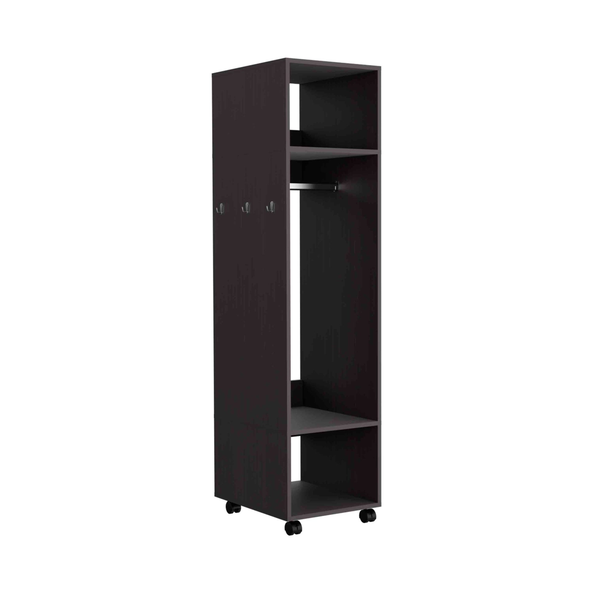 Cluster 63" Tall Wardrove With Mirror, Three Shelves, Casters And Hanging Rod, Armoire, Bedroom Clothes Storage, Cabinet Organizer Black Particle Board