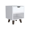 Crail Nightstand With 1 Open Storage Shelf, 1 Drawer And Wooden Legs White 1 Drawer Bedroom Open Storage Modern Drawers Particle Board Engineered Wood