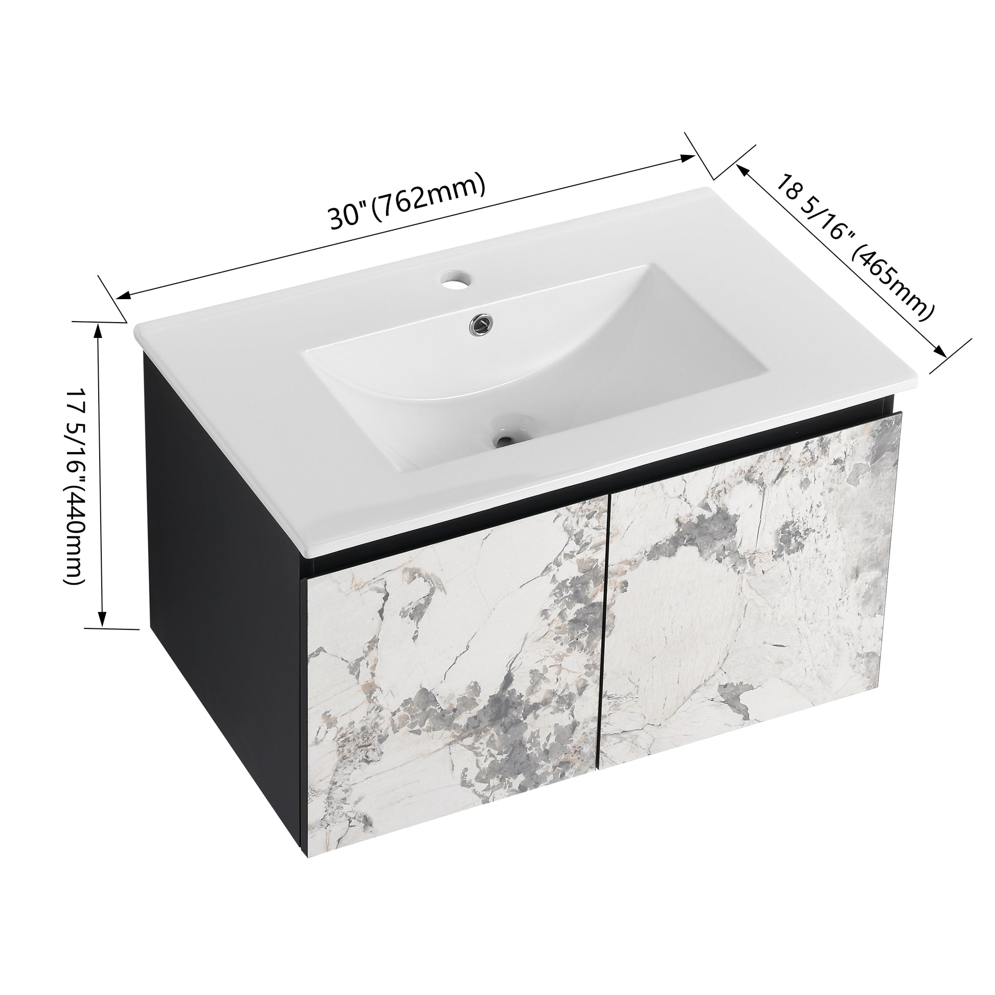 30'' Floating Wall Mounted Bathroom Vanity With Ceramics Sink & Soft Close Cabinet Door, Kd Package Black Bathroom Modern Plywood