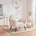 Accent Chairs For Bedroom, Midcentury Modern Accent Arm Chair For Living Room, Linen Fabric Comfy Reading Chair, Tufted Comfortable Sofa Chair, Upholstered Single Sofa White Bedroom Modern Solid Wood