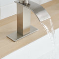 Brushed Nickel Waterfall Single Handle Low Arc Bathroom Faucet With Drain Brushed Nickel Brass