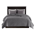 3 Piece Velvet Quilt Set Grey King Cal King King Grey Cotton