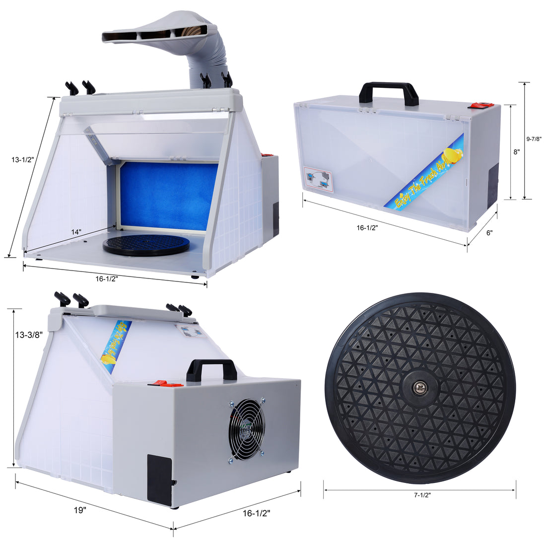 Portable Airbrush Spray Booth Kit, Airbrush Paint Booth For Models, Includes 3 Led Lights, 4 Airbrush Holders And 1 Paint Holder, For Crafts Airbrushing, Cake Decorations Gray Plastic