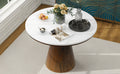 Retro Round Dining Table Minimalist Elegant Table For Living Room, Dining Room White Brown Brown White Rubber Wood