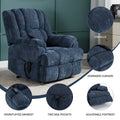 Dual Motor Heat Massage Infinite Position Up To 350 Lbs Electric Power Lift Recliners With Power Remote, Medium Firm And Heavy Duty, Blue Blue Chenille Power Remote Metal Primary Living Space Medium Firm Pillow Back Heavy Duty American Design Pine Pillow