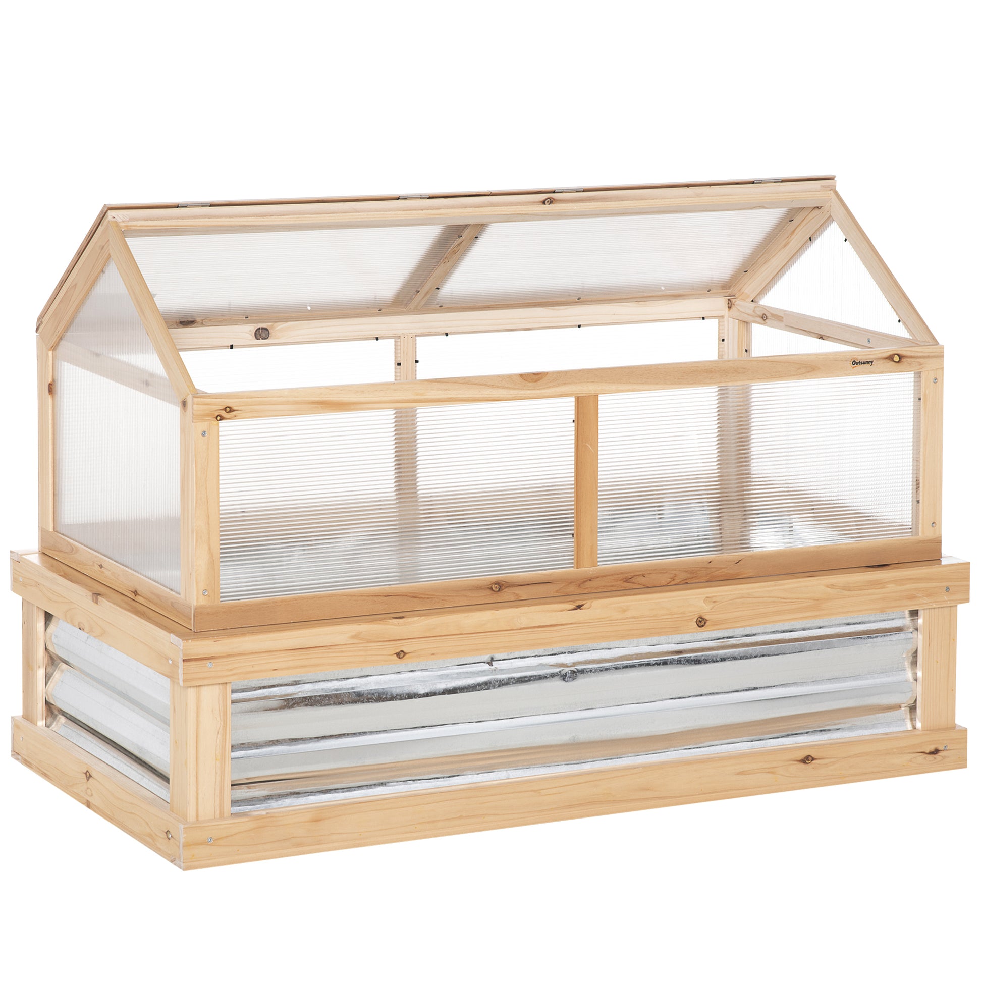 Outsunny Raised Garden Bed With Polycarbonate Greenhouse, Wooden Garden Cold Frame Greenhouse, Flower Planter Protection, 48" X 24" X 32", Natural Natural Wood Wood