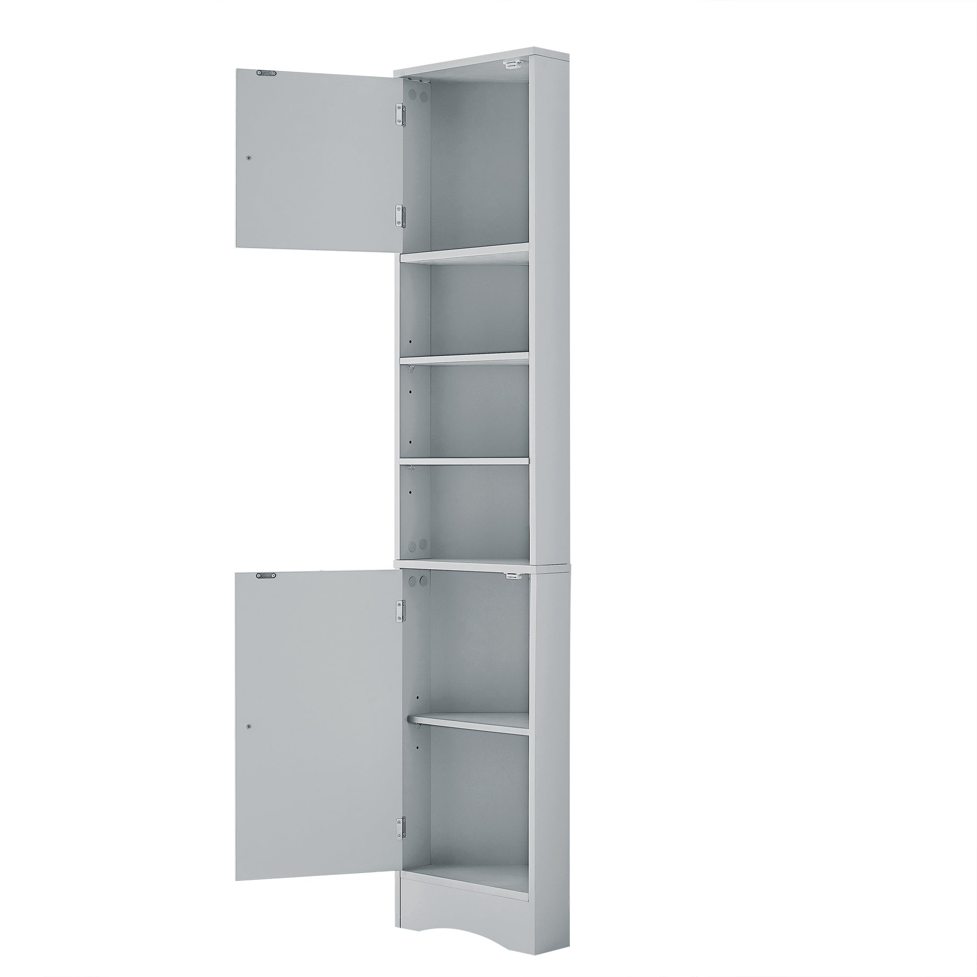 Multi Functional Corner Cabinet Tall Bathroom Storage Cabinet With Two Doors And Adjustable Shelves, Open Shelf, Grey Grey Mdf